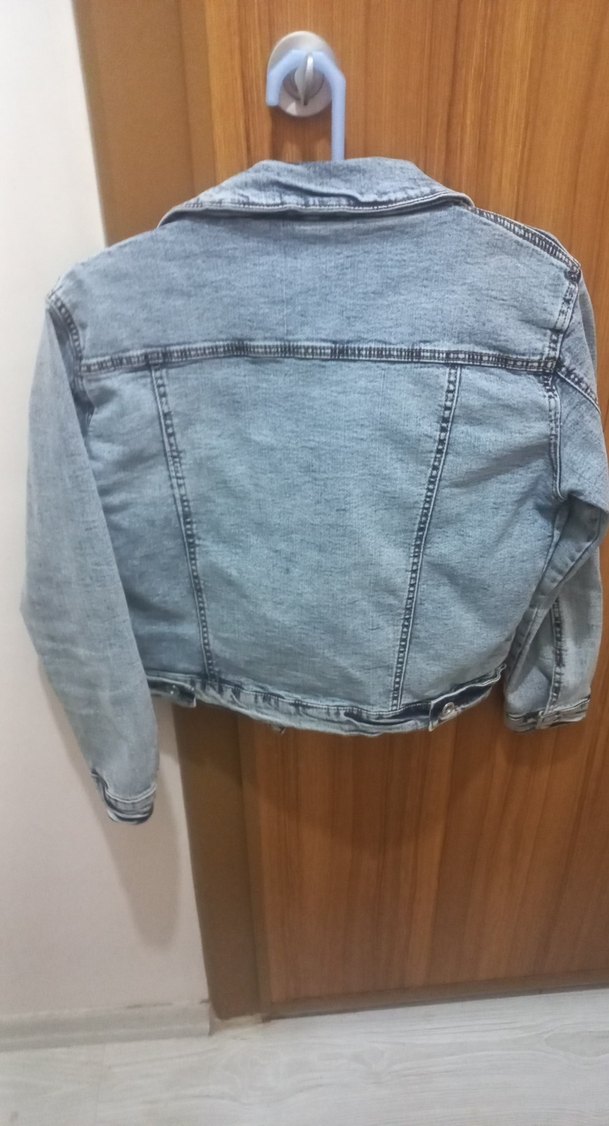 Gri Düğmeli Kadın Denim kot ceket - Görsel 5