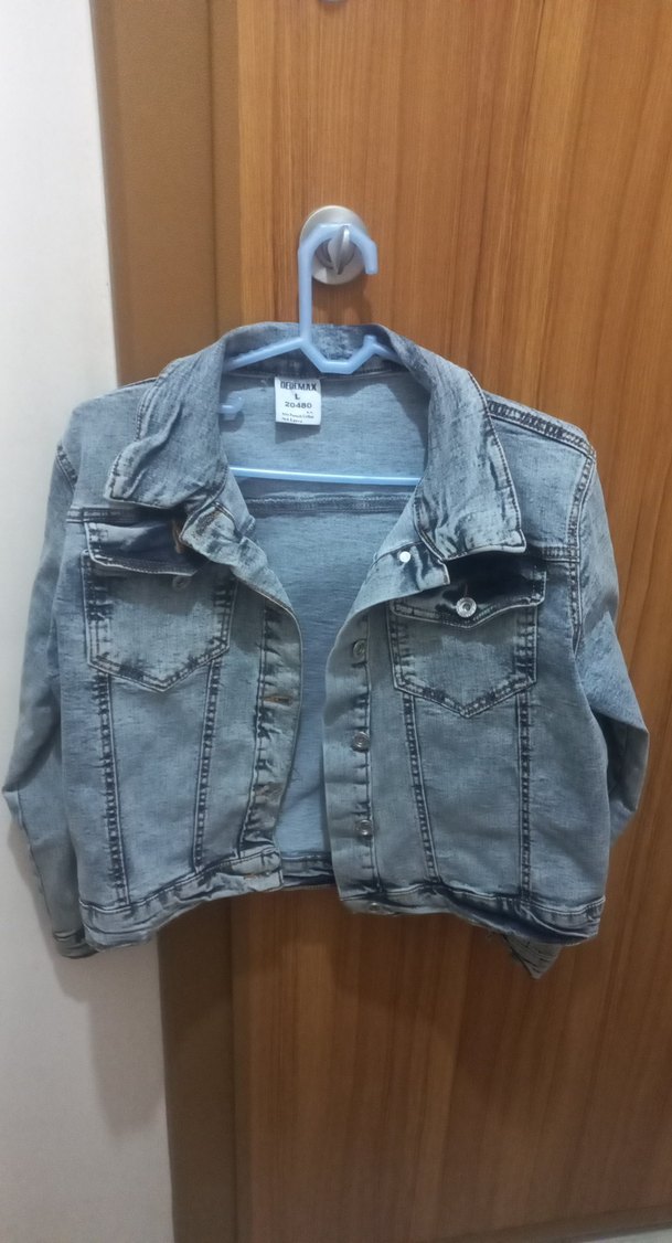 Gri Düğmeli Kadın Denim kot ceket - Görsel 2
