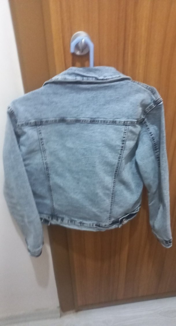 Gri Düğmeli Kadın Denim kot ceket - Görsel 4