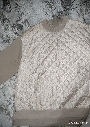 Düğmeli Bej Kadın Sweatshirt - Görsel 9