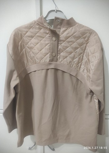 Düğmeli Bej Kadın Sweatshirt - Görsel 2