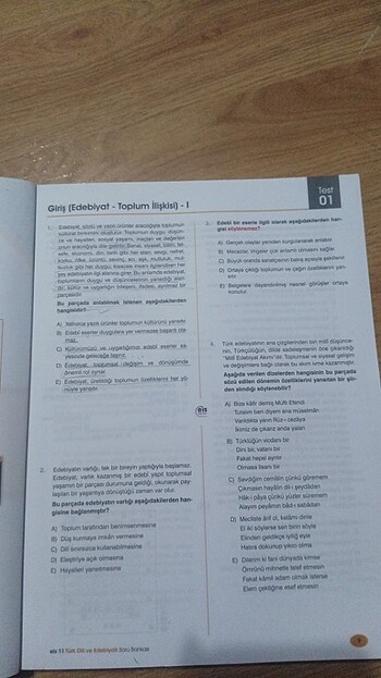  11. Sınıf edebiyat test kitabı