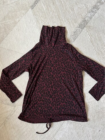 Bordo leopar desen boyunlu bluz