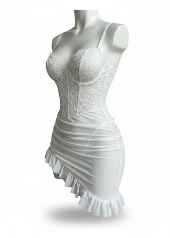 Dantelli Mini Beyaz Gelinlik