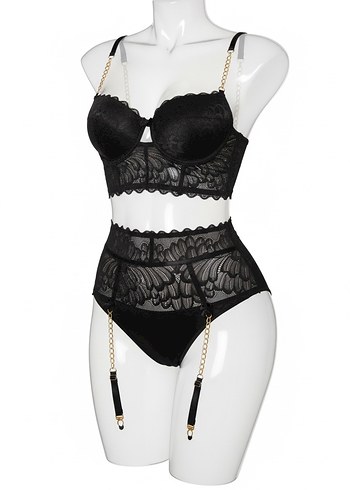 Siyah Gotik Mini Glamour Sütyen - Görsel 3