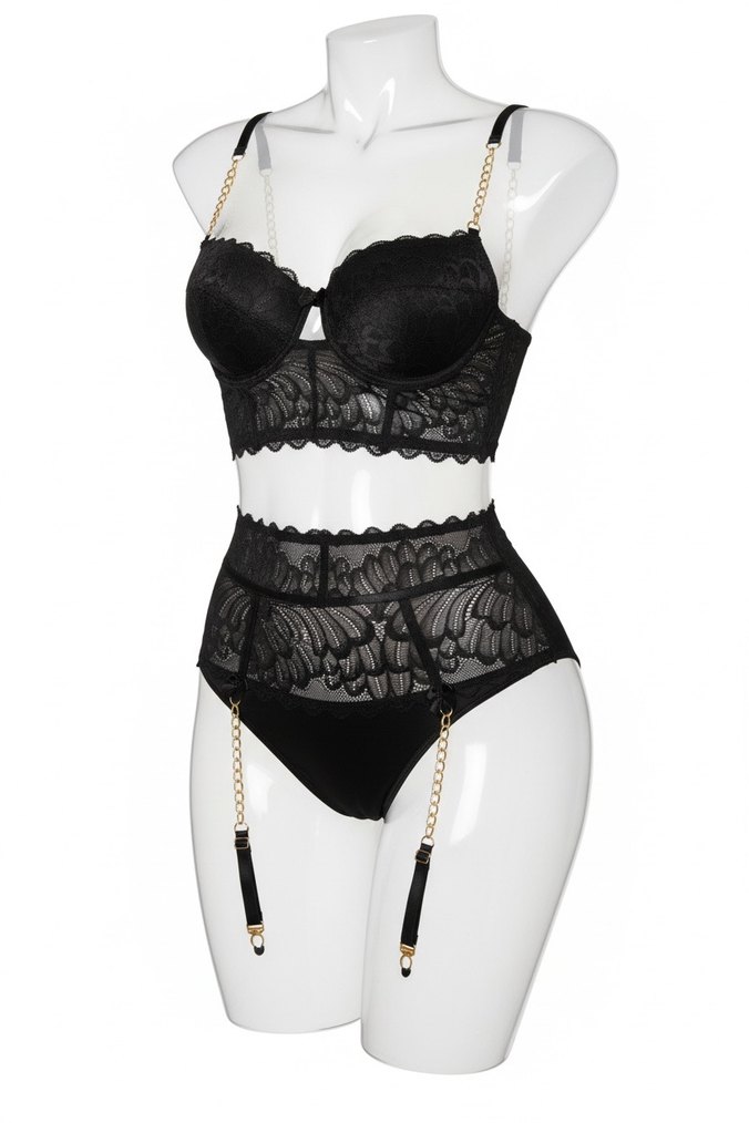 Siyah Gotik Mini Glamour Sütyen - Görsel 3