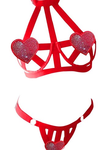 Kırmızı Nakışlı Mini Sütyen Takımı - Görsel 3