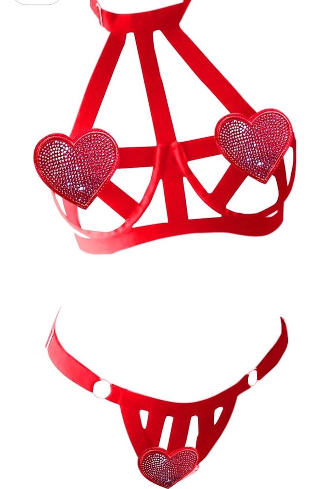 Kırmızı Nakışlı Mini Sütyen Takımı - Görsel 3