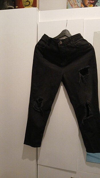 Kot Siyah yirtmacli Mom Jean - Görsel 6