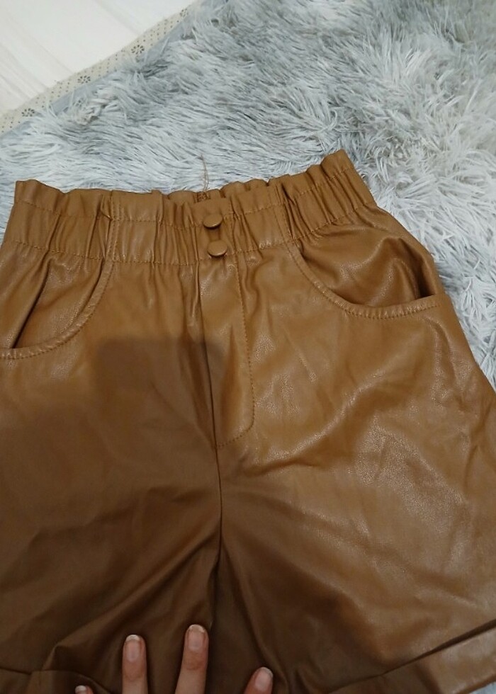 Kahverengi Deri şort  - Görsel 4