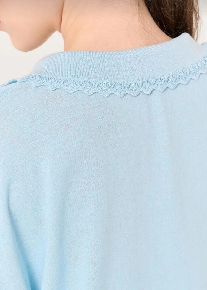 Mavi  tam boy kolsuz bluz - Görsel 2