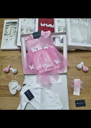 Mor Kelebek Desenli  Kız Elbise bebek mevlüt seti - Görsel 3