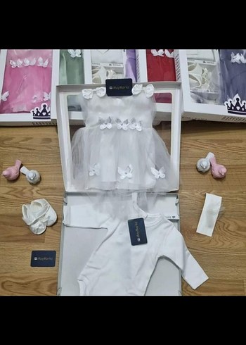 Mor Kelebek Desenli  Kız Elbise bebek mevlüt seti - Görsel 5