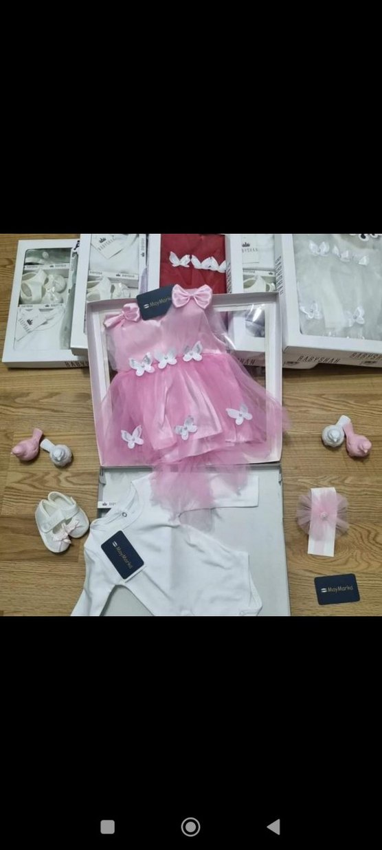 Mor Kelebek Desenli  Kız Elbise bebek mevlüt seti - Görsel 3