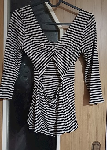 Çizgili V Yaka Hamile Bluzu - Görsel 2