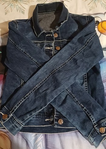 Düğmeli Kısa Kollu Kadın Mavi Denim Ceket - Görsel 2