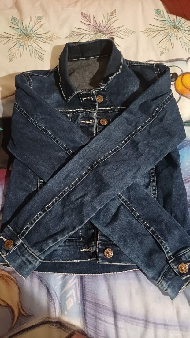 Düğmeli Kısa Kollu Kadın Mavi Denim Ceket - Görsel 2