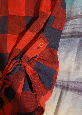 Düğmeli Kırmızı Lacivert Kareli Kadın Gömlek - Görsel 2