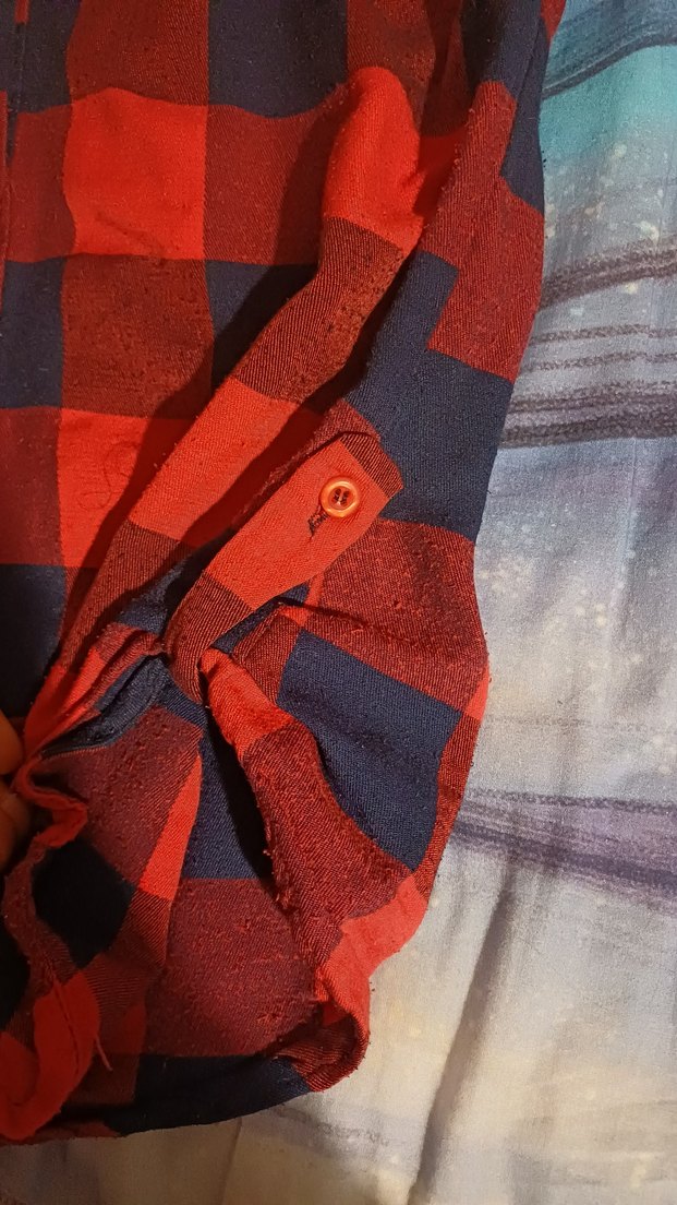 Düğmeli Kırmızı Lacivert Kareli Kadın Gömlek - Görsel 2