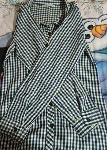 Yeşil Kareli Kısa Kollu Kadın Gömlek - Görsel 3