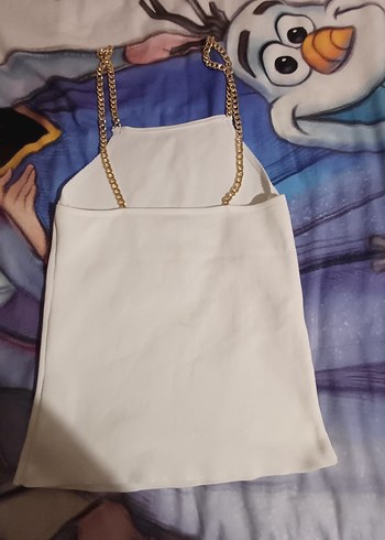 Zincir Detaylı Beyaz Askısız Midi Bluz - Görsel 2