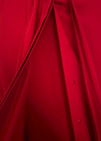 Kırmızı Kadın Uzun Kollu Salaş Uzun Elbise - Görsel 4