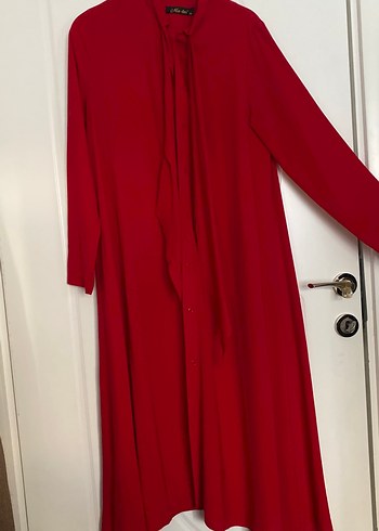 Kırmızı Kadın Uzun Kollu Salaş Uzun Elbise - Görsel 2