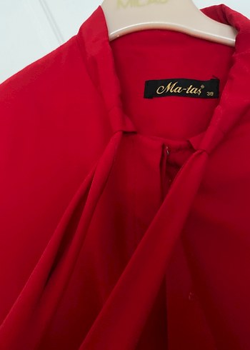 Kırmızı Kadın Uzun Kollu Salaş Uzun Elbise - Görsel 3