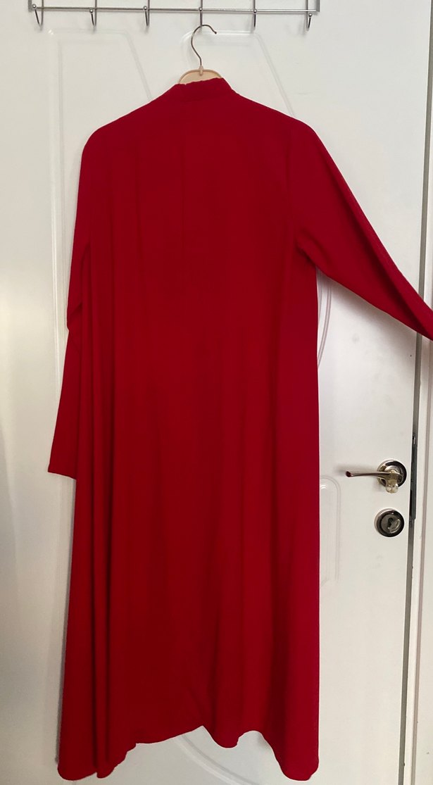 Kırmızı Kadın Uzun Kollu Salaş Uzun Elbise - Görsel 5