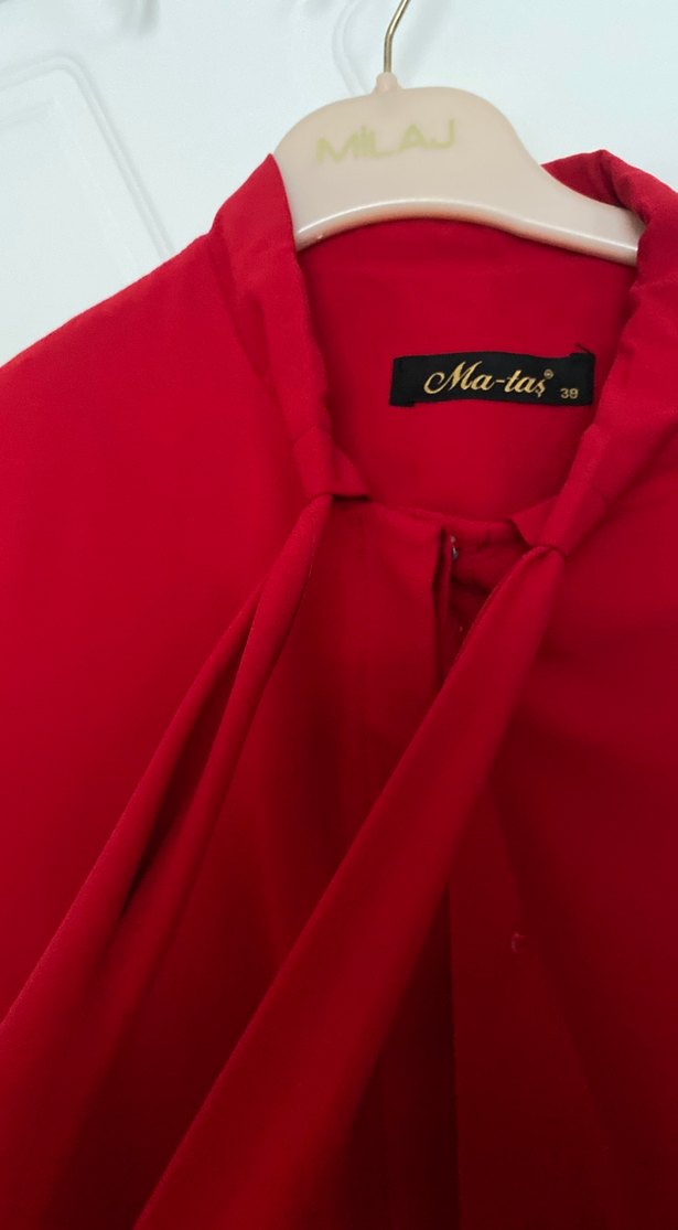 Kırmızı Kadın Uzun Kollu Salaş Uzun Elbise - Görsel 3