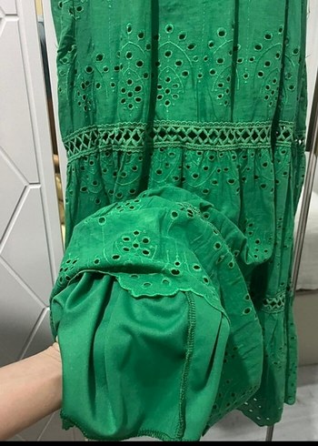 Yeşil İşlemeli Dantel Detaylı Bohem Elbise - Görsel 5