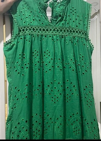 Yeşil İşlemeli Dantel Detaylı Bohem Elbise - Görsel 6