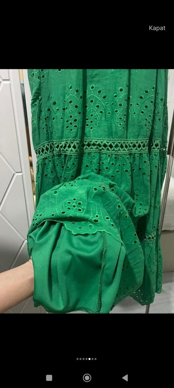 Yeşil İşlemeli Dantel Detaylı Bohem Elbise - Görsel 5