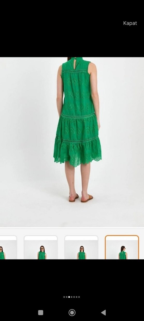 Yeşil İşlemeli Dantel Detaylı Bohem Elbise - Görsel 3