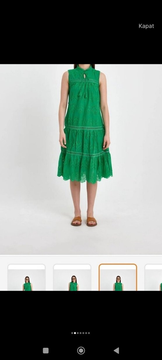 Yeşil İşlemeli Dantel Detaylı Bohem Elbise - Görsel 2