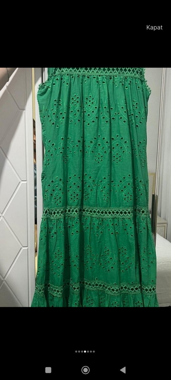 Yeşil İşlemeli Dantel Detaylı Bohem Elbise - Görsel 4