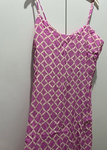 Mango Pembe Geometrik Desenli İnce Askili Elbise