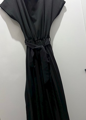 Diğer Siyah Minimalist Midi Elbise