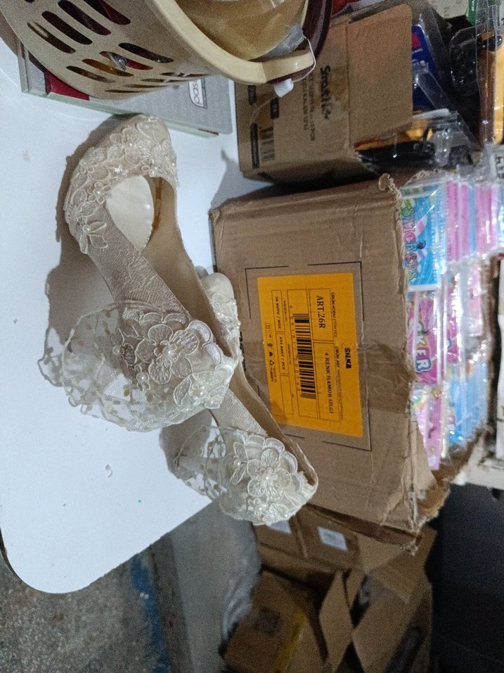 Dantel İşlemeli Beyaz Vintage Yüksek Topuklu Gelin Ayakkabısı - Görsel 4