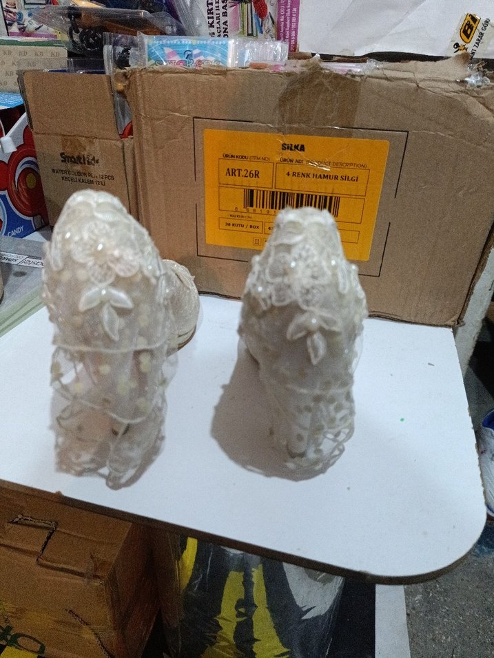 Dantel İşlemeli Beyaz Vintage Yüksek Topuklu Gelin Ayakkabısı - Görsel 2