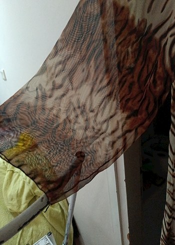 Kahverengi Zebra Desenli Uzun Bohem Elbise - Görsel 2