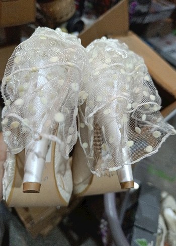 Dantel İşlemeli Beyaz Vintage Topuklu Gelin Ayakkabısı - Görsel 5