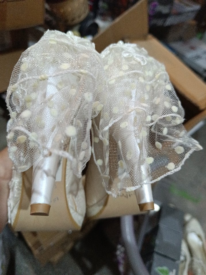 Dantel İşlemeli Beyaz Vintage Topuklu Gelin Ayakkabısı - Görsel 5