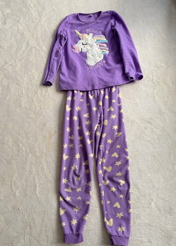 Kız Çocuk Mor Unicorn Desenli Pijama Takımı - Görsel 2