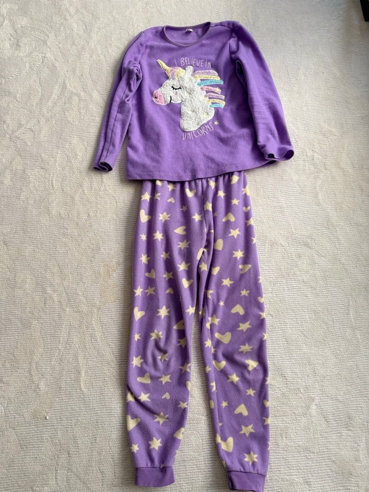 Kız Çocuk Mor Unicorn Desenli Pijama Takımı - Görsel 2