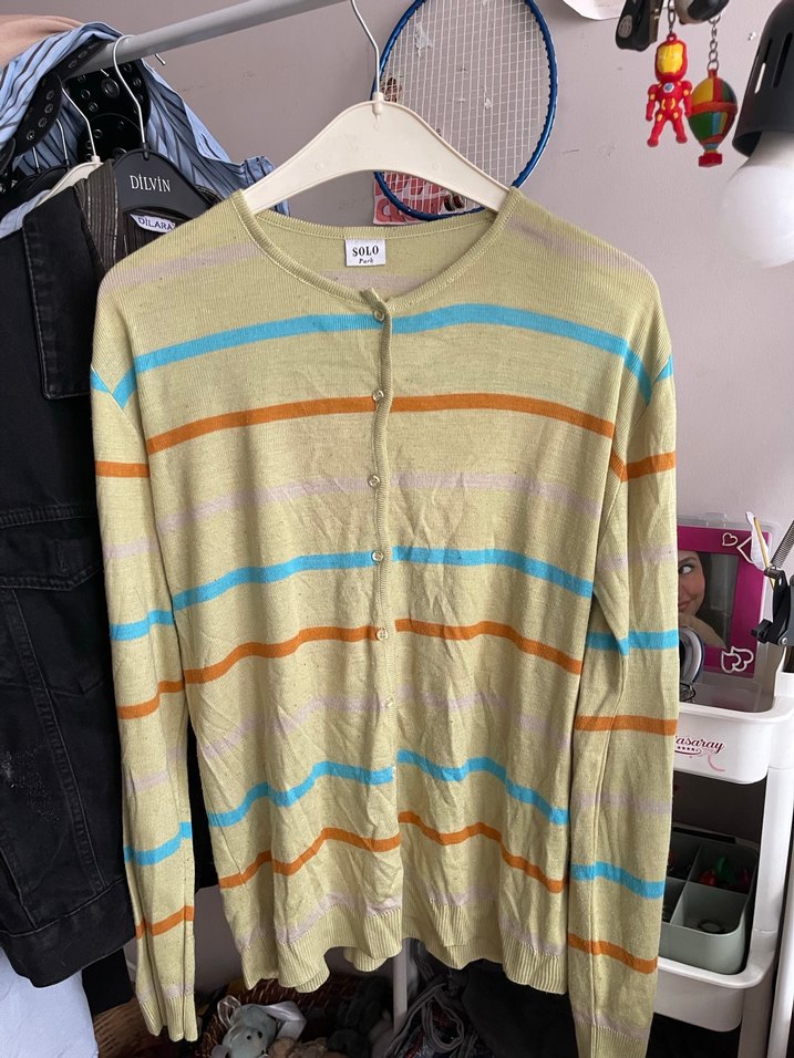 Çok Renkli vintage Triko Hırka - Görsel 2