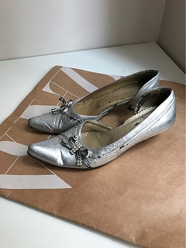 37 Beden vintage gümüş kurdele ayakkabı