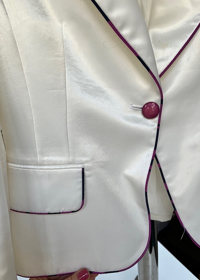 Vintage vatkalı saten ceket - Görsel 4