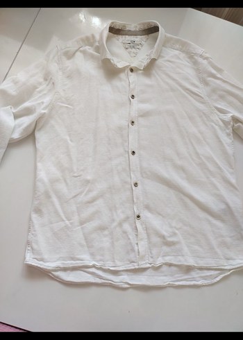 Erkek Beyaz Keten Uzun Kollu Gömlek - Görsel 2