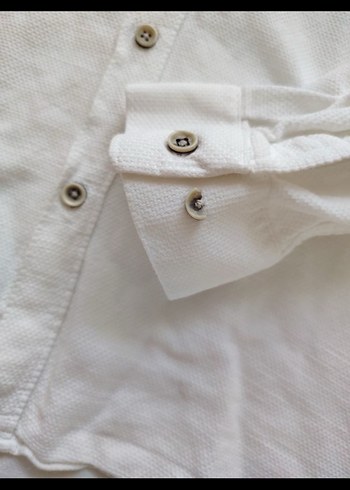 Erkek Beyaz Keten Uzun Kollu Gömlek - Görsel 5